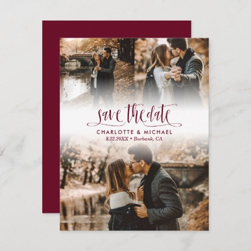 Simple Burgundy Wedding Photo Save The Date Announcement