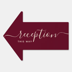 Simple Burgundy Wedding Reception This Way Arrow Sign