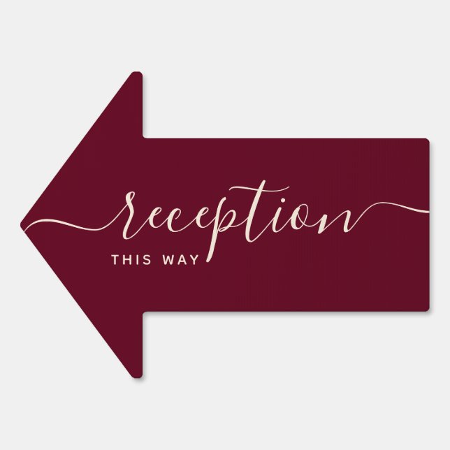 Simple Burgundy Wedding Reception This Way Arrow Sign (Front)