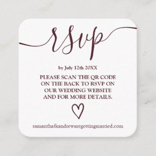 Simple burgundy wedding rsvp Qr code Enclosure Card