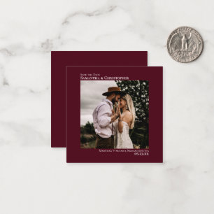 Simple Burgundy Wedding Save the Date Photo Mini Note Card