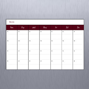 Simple Burgundy Weekly Calendar Magnetic Dry Erase Sheet