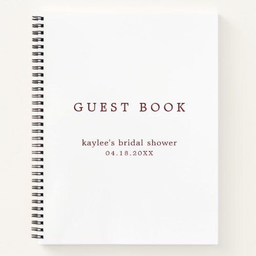 Simple Burgundy White Bridal Shower Guest Book