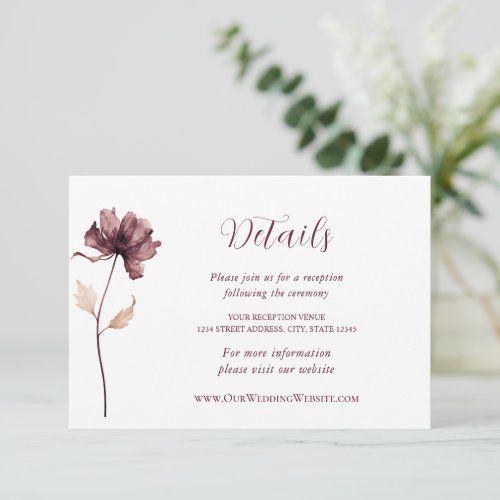 Simple Burgundy Wild Flower Floral Wedding Enclosure Card