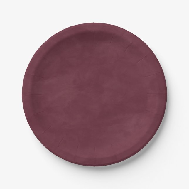 Simple Burgundy Wine Color Editable Watercolor Paper Plates (Front)