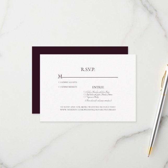 Simple Burgundy Wine & White Wedding RSVP Card (Front/Back In Situ)