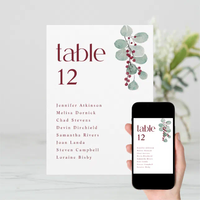 Simple Burgundy Winter Wedding Seating Chart Cards Zazzle simple-burgundy-winter-wedding-seating-chart-cards-zazzle