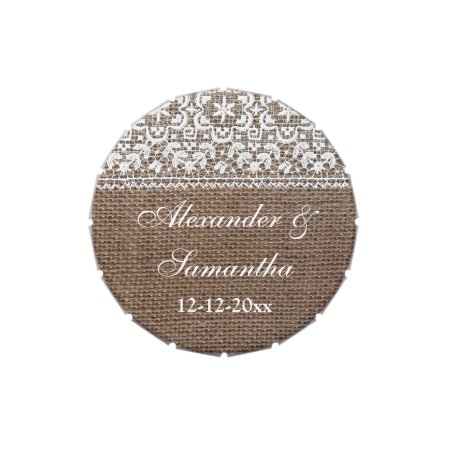 Simple Burlap And Lace Custom Wedding Favor Jelly Belly Tin