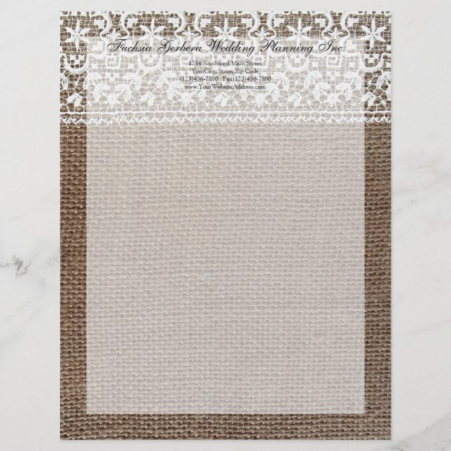 Simple Burlap and Lace Letterhead (Front)