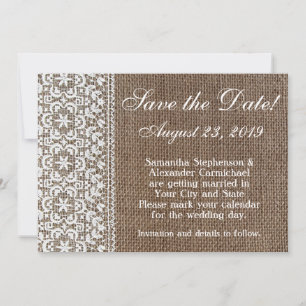 Simple Burlap and Lace Save the Date