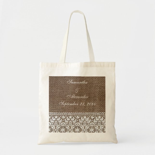 Simple Burlap and Lace Tote Bag (Front)