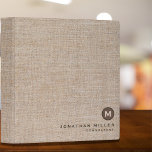 Simple Burlap Monogram 3 Ring Binder<br><div class="desc">Simple monogrammed binder features a modern design with monogram emblem on burlap canvas background. Custom name presented in the lower right-hand corner in stylish simple font with a complimentary minimal monogram medallion. A modern binder for home or office, a professional monogrammed binder for your workspace. Ideal for consultants, attorneys, real...</div>