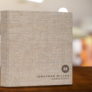 Simple Burlap Monogram 3 Ring Binder