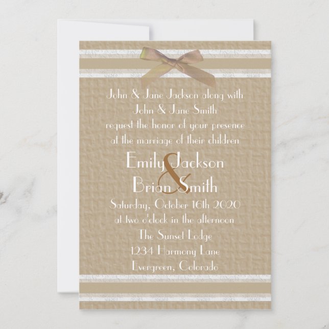 Simple burlap white rustic wedding invitations (Front)