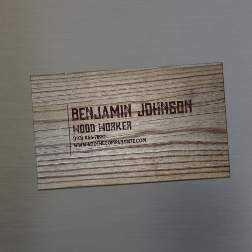 Simple Burned Letters Wood Worker Business Card Magnet