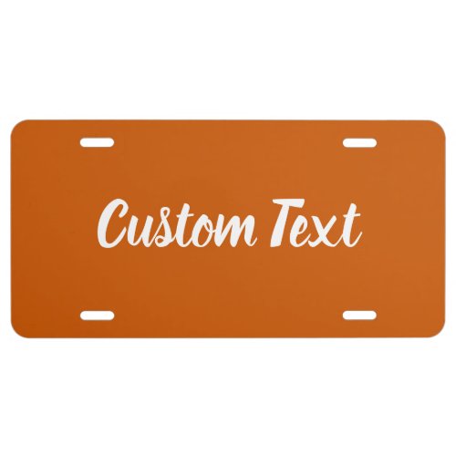 Simple Burnt Orange and White Script Text Template License Plate