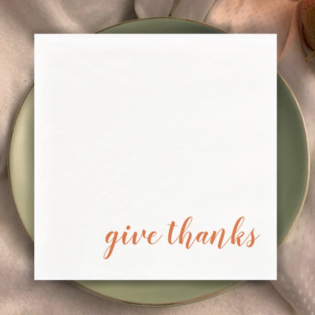 Simple Burnt Orange Give Thanks Thanksgiving Napkins (Stylish burnt orange script Thanksgiving dinner napkins. Give thanks religious Thanksgiving dinner)