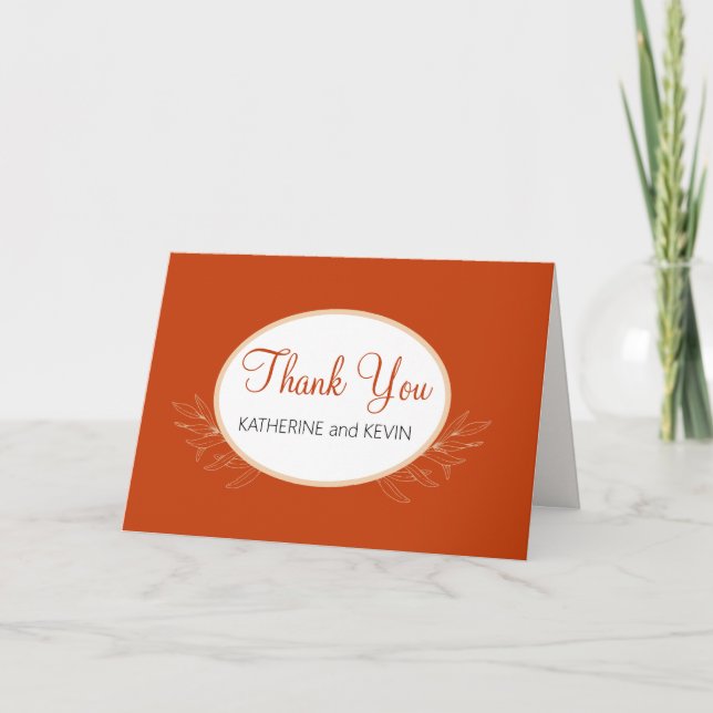 Simple Burnt Orange Letterpress Thank You Card (Front)
