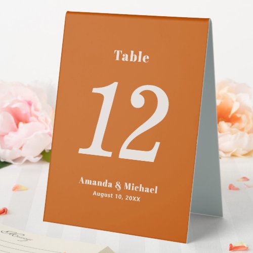 Simple Burnt Orange Minimalist Table Number Table Tent Sign
