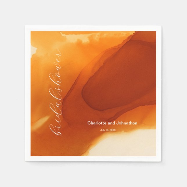 Simple Burnt Orange Modern Flowing Ink Napkins (Front)