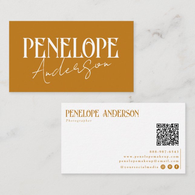 Simple Burnt Orange QR Code Boho Terracotta Modern Business Card (Front/Back)