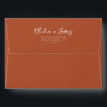 Simple Burnt Orange Terracotta Calligraphy Wedding Envelope<br><div class="desc">A minimalist boho calligraphy terracotta wedding envelope. Which features fall autumn burnt orange color . With white whimsical brush stroke personalized name. And customizable return address info.</div>