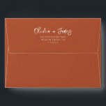 Simple Burnt Orange Terracotta Calligraphy Wedding Envelope<br><div class="desc">A minimalist boho calligraphy terracotta wedding envelope. Which features fall autumn burnt orange color . With white whimsical brush stroke personalized name. And customizable return address info.</div>