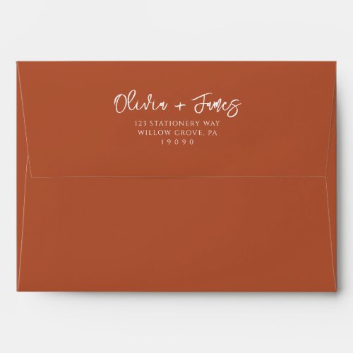 Simple Burnt Orange Terracotta Calligraphy Wedding Envelope