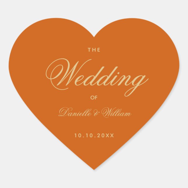 Simple Burnt Orange Wedding Elegant Calligraphy Heart Sticker (Front)