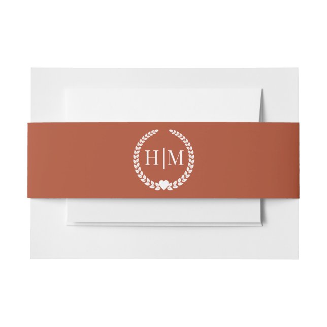 Simple Burnt Terracotta Orange Monogram Invitation Belly Band (Front Example)