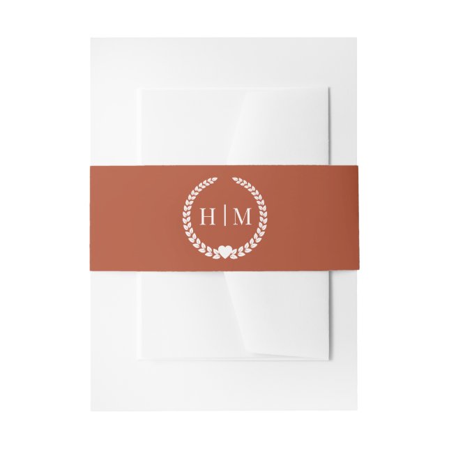Simple Burnt Terracotta Orange Monogram Invitation Belly Band (Front Example)