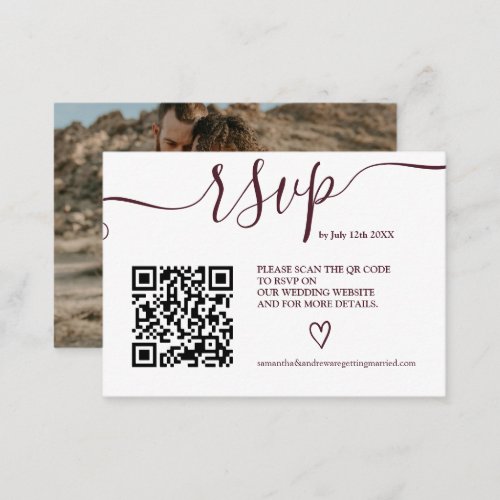 Simple burugndy wedding rsvp Qr code photo Enclosure Card