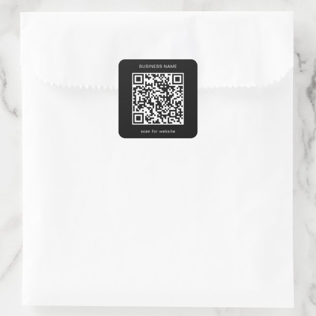 Simple Business Black QR Code Square Sticker (Bag)