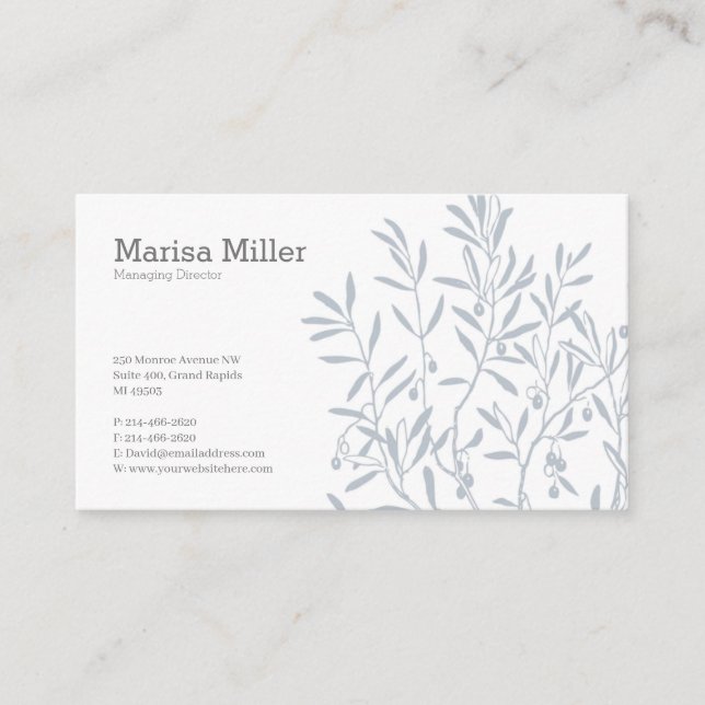 Simple business Card with Tree Branch, leaf, Olive (Front)