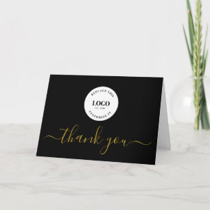 Simple Business Company logo Social Gold Black   Letterpress Thank You Card