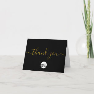 Simple Business Company logo Social Gold Black Letterpress Thank You Card