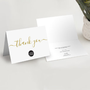 Simple Business Company logo Social Gold Black Letterpress Thank You Card