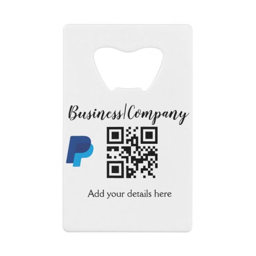 Simple business company website barcode QR add nam Credit Card Bottle Opener