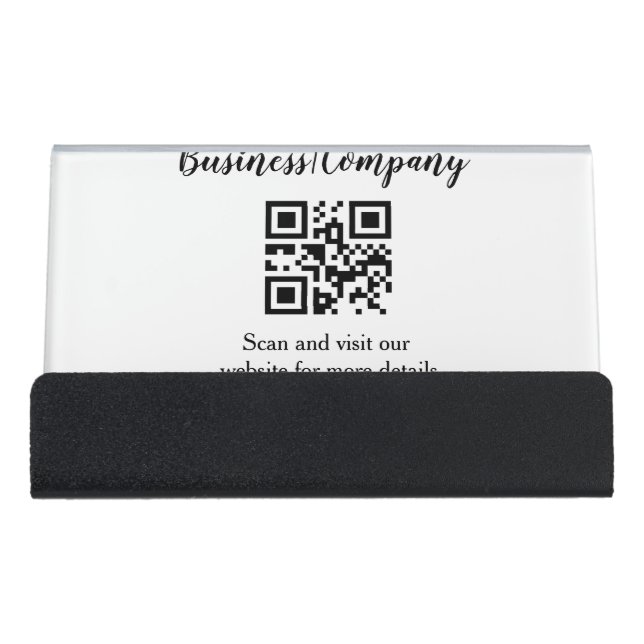 Simple business company website barcode QR add nam Desk Business Card Holder (Front)