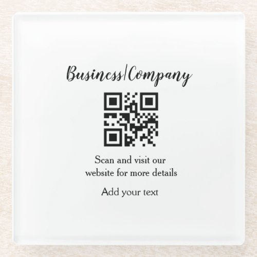 Simple business company website barcode QR add nam Glass Coaster