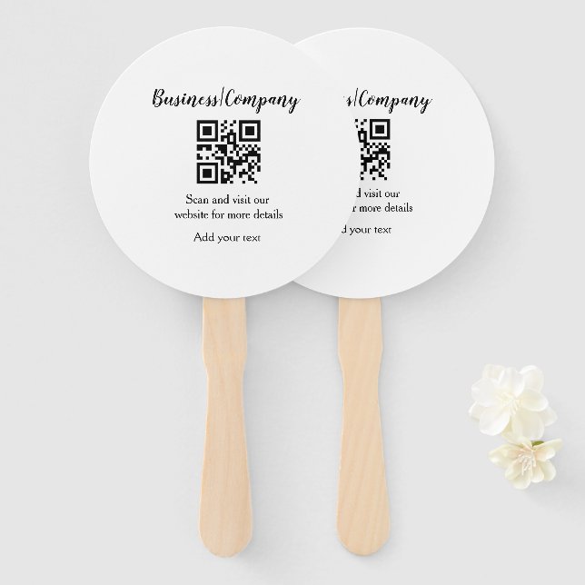 Simple business company website barcode QR add nam Hand Fan (Front and Back)