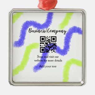 Simple business company website barcode QR add nam Metal Ornament