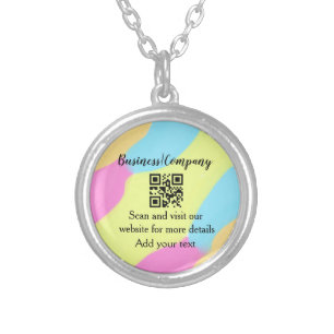 Simple business company website barcode QR add nam Silver Plated Necklace