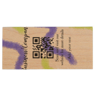 Simple business company website barcode QR add nam Wood Flash Drive