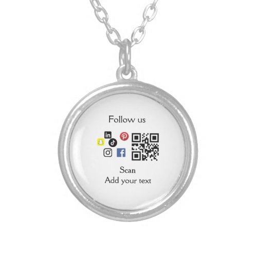 Simple business company website barcode QR code Silver Plated Necklace