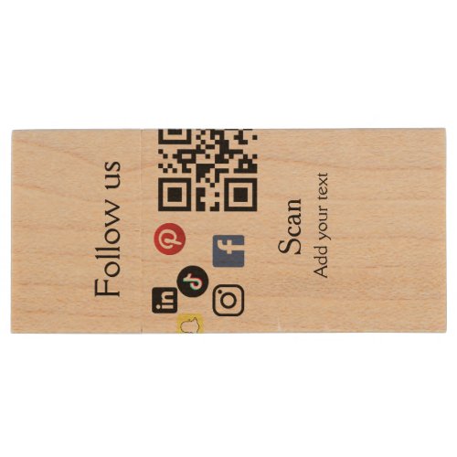 Simple business company website barcode QR code Wood Flash Drive
