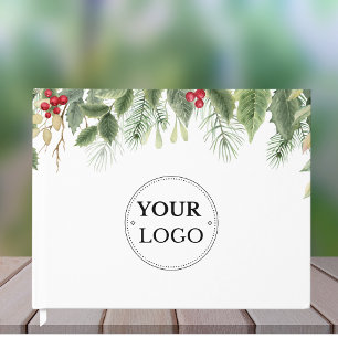 Simple Business Corporate Logo Christmas Floral Guest Book