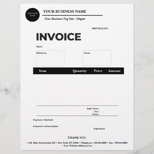 Simple Business Custom Logo Invoice  Letterhead