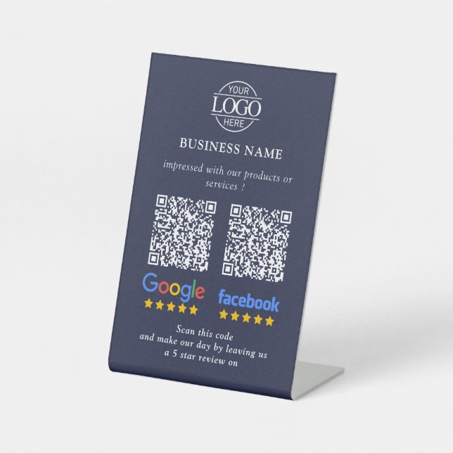 Simple Business Google & Facebook Reviews QR Code Pedestal Sign (Front)