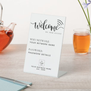Simple Business Guest Wifi Password and Network Pedestal Sign